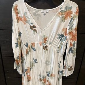 White and floral mid dress